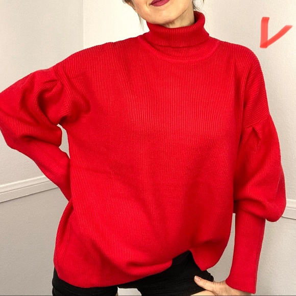 Red Rib Bell Long Sleeve Sweater TurtleNeck size S size L New - Picture 9 of 14